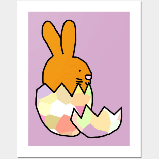 Cute Gold Bunny Hatching from Easter Egg Posters and Art